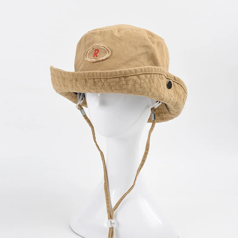 

Summer New Soft Washed Cotton Bucket Hats Outdoor Travel Windproof Rope Sunshade Hat Fashion Casual Basin Hat unisex