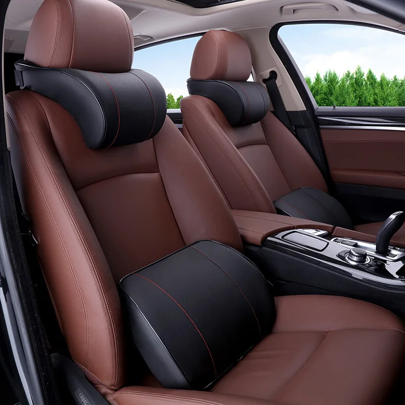 

Car Seat Neck Pillow PU Leather Memory Foam Auto Headrest Back Support Driving Neck Pain Relief Soft Universal Car Accessories