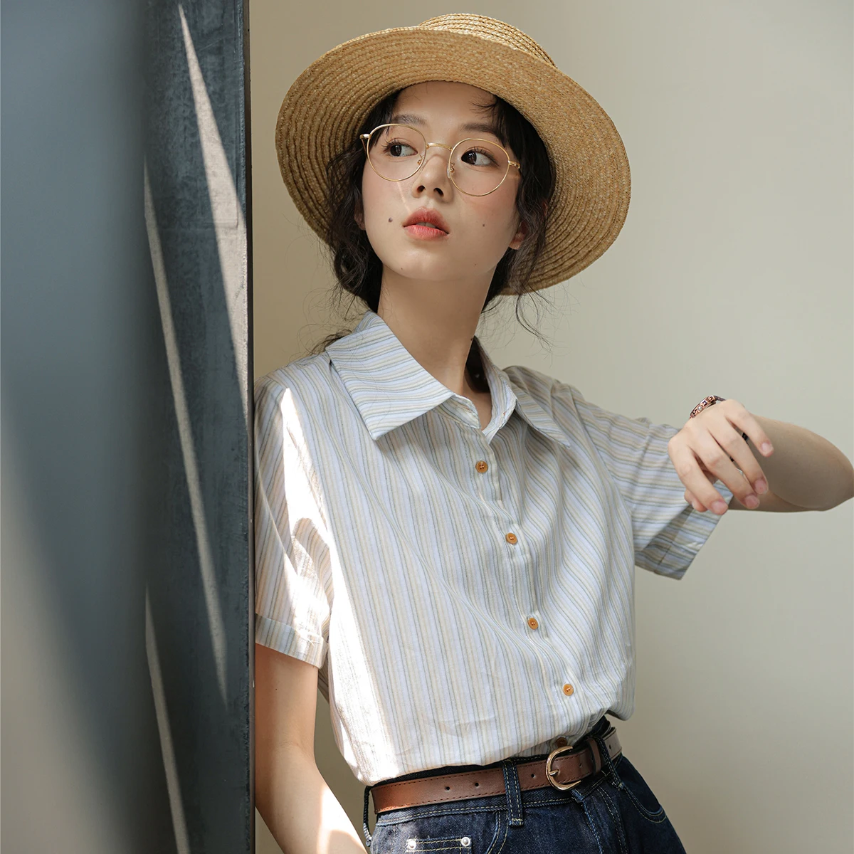 Женская рубашка с отложным воротником Летняя Повседневная Свободная в полоску