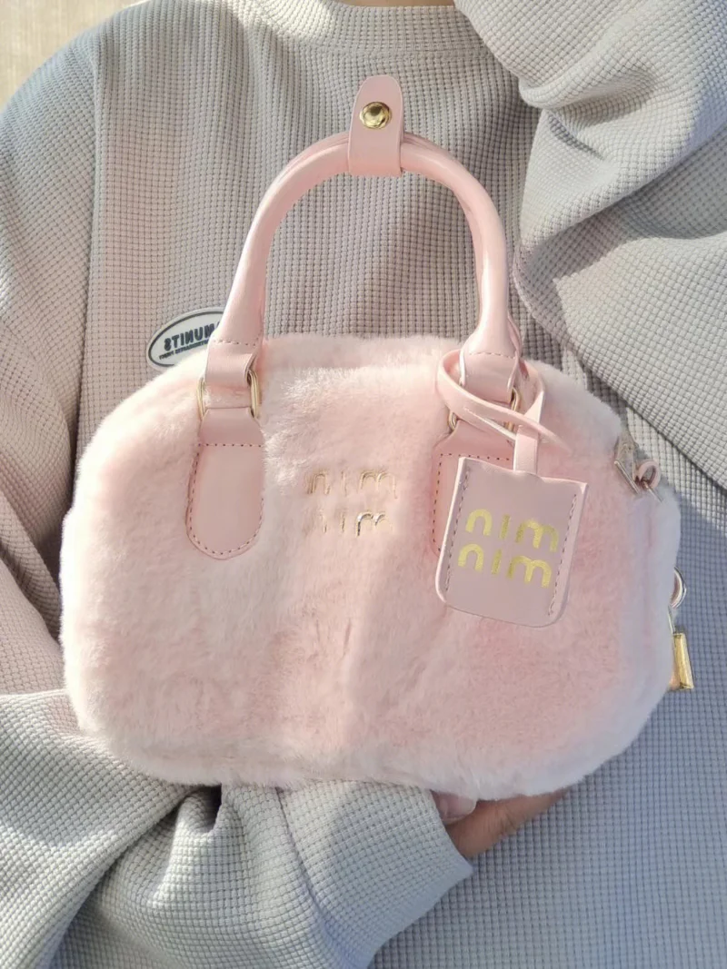 Y2K Pink Kawaii Sweet Korean Casual Messenger Aesthetic Plush Bag Ladies Japanese Crossbody Shoulder Bag Handbags for Women