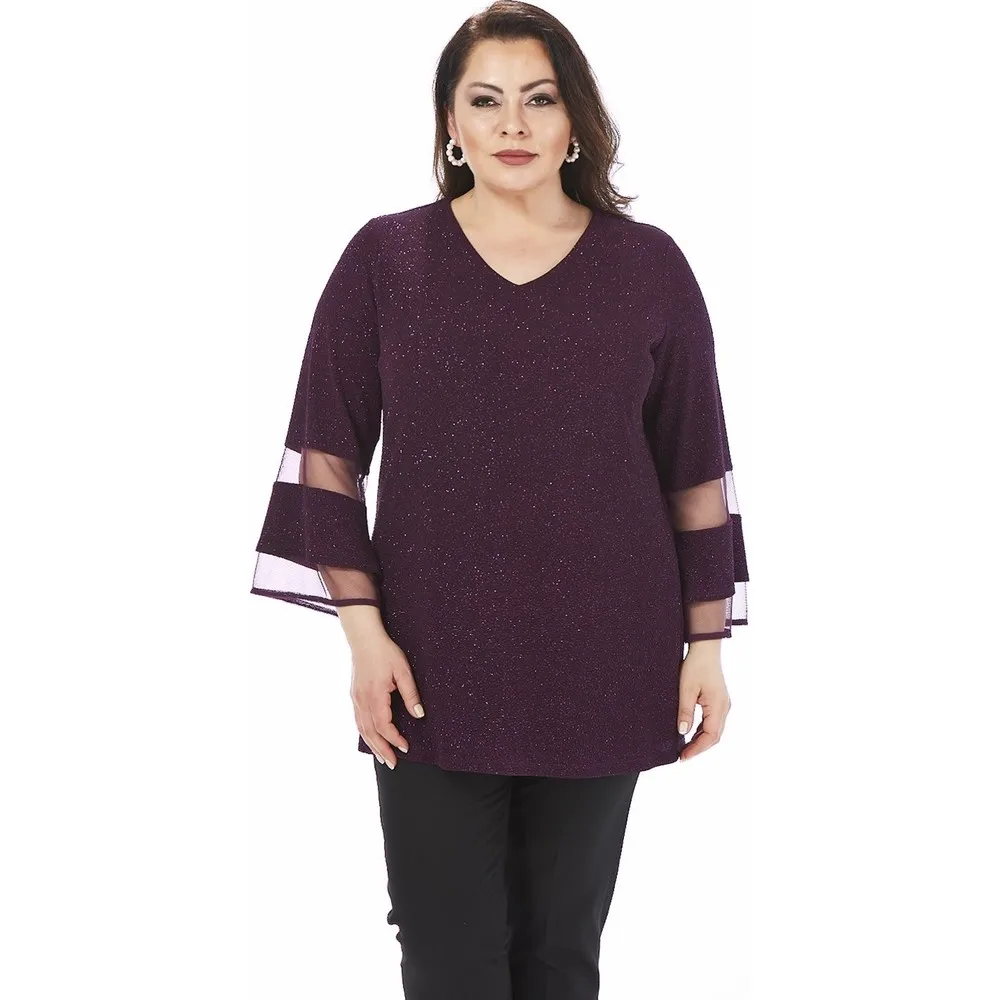 

Вечернее платье большого размера с воланами и длинным рукавом