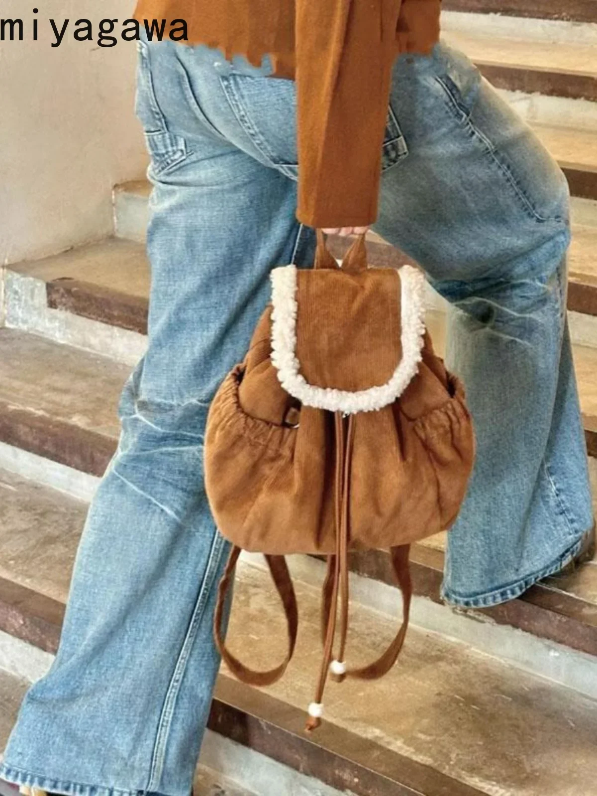 Miyagawa корейский рюкзак из овечьей шерсти для женщин повседневная универсальная