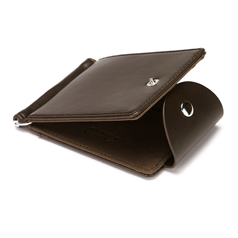 M6CC Men Fashion PU Leather Credit Card Holder Button Coin Pouch Wallet Money Clip Case