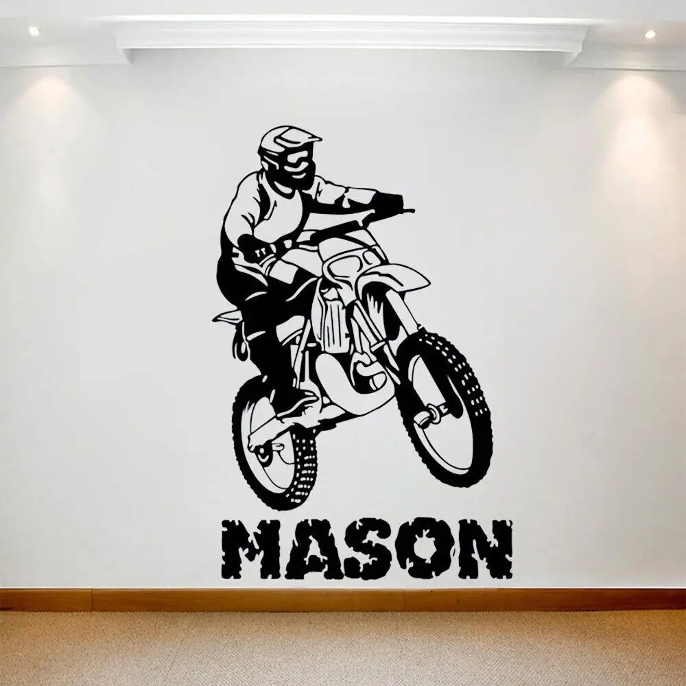 Наклейка на стену мотоцикла M24, виниловая настенная картинка с именем на заказ, для украшения стен велосипеда, детской комнаты, спальни