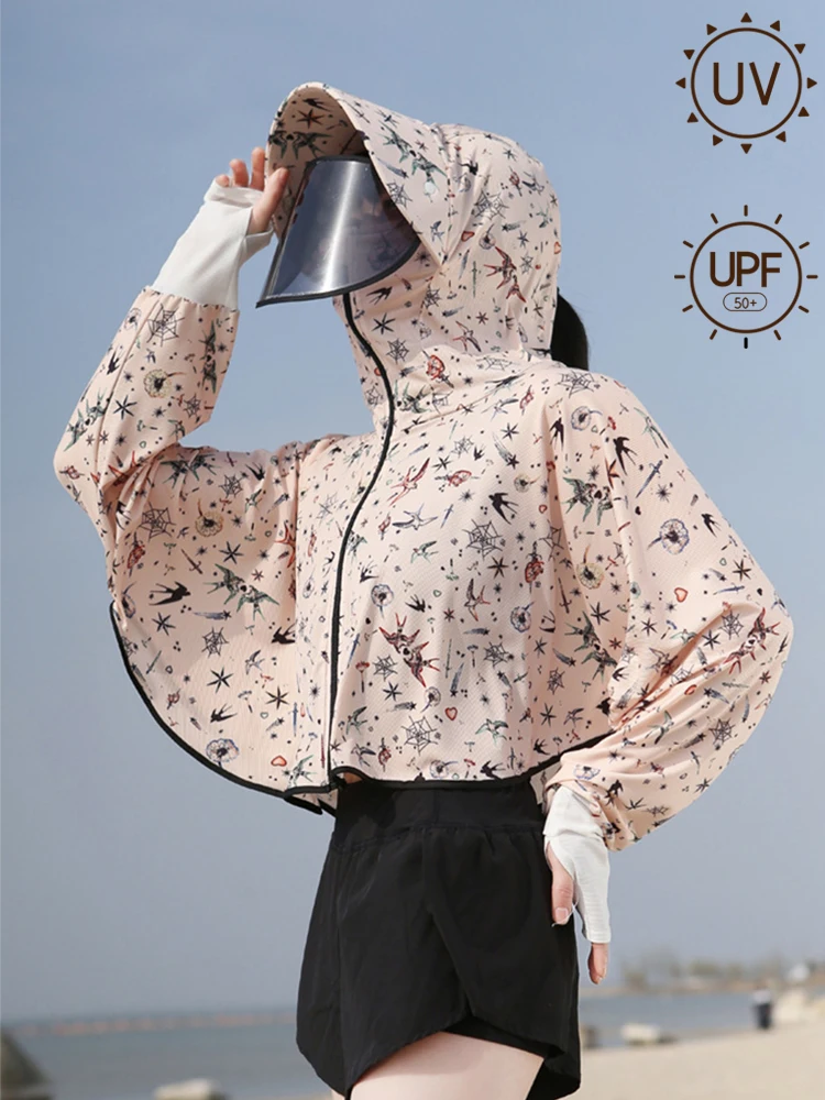 

Overall Sun Protection Cloak Skin Windbreaker With Brim Top Outdoor Cycling Hoodie Anti UV Ice Silk Travel Sunscreen Clothing