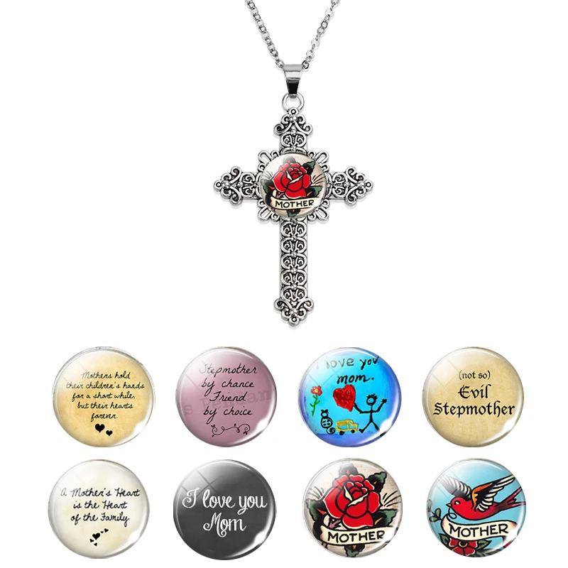 

Necklace for Mom Ladies Fashion Vintage Silver Color Cross Pendant Christian Jesus Necklace Jewelry Mother's Day Gift