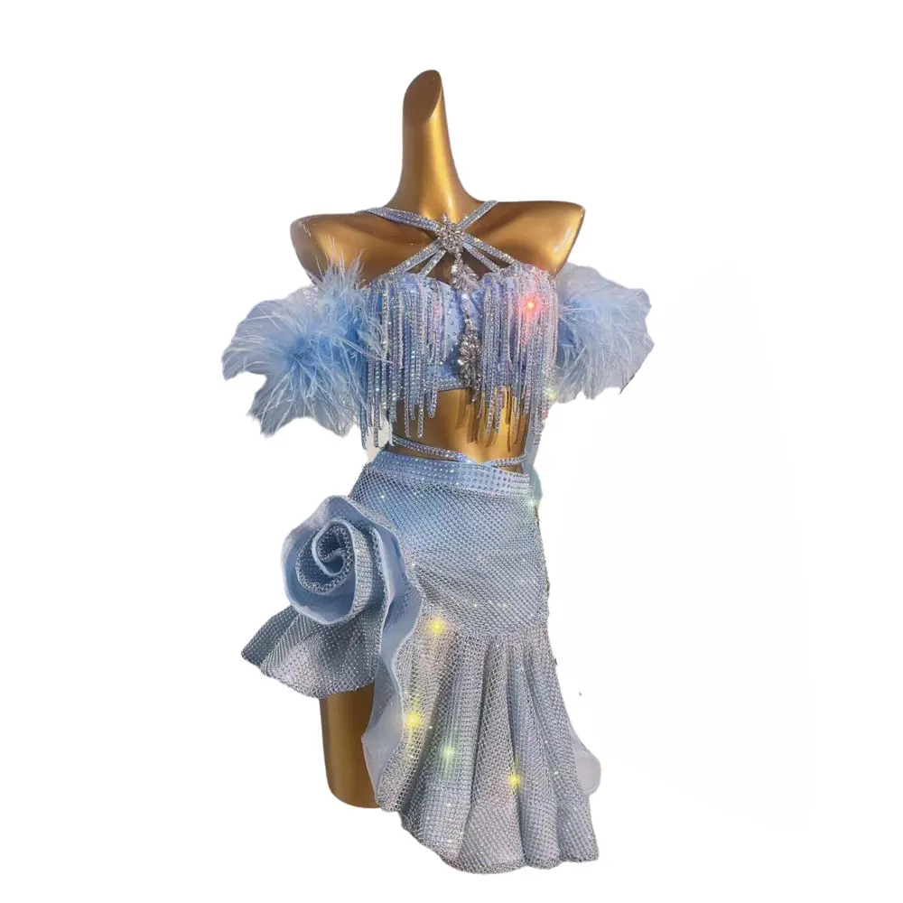 Женская юбка-рулон для латиноамериканских танцев модная юбка небесно-голубого