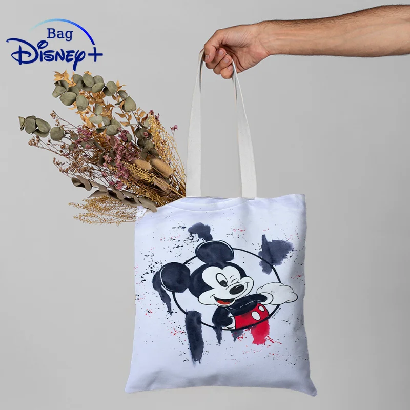 

Mickey Mouse Graffiti Shoulder Bags Disney Style Shopper Anime Tote Handbag Canvas Child School Book Beach Trendy Large Storage