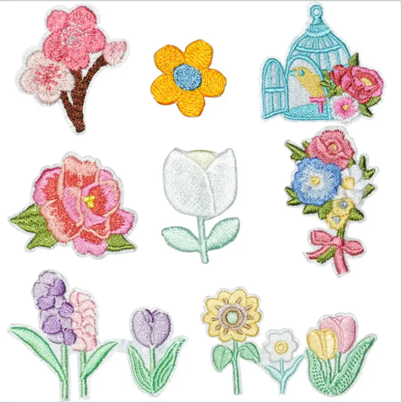 

New Arrival 10 pcs Flowers Embroidered Patches Iron On Sew On Motif Applique Fabric Clothing Hat Bag Shoe Decor Repair Accessory