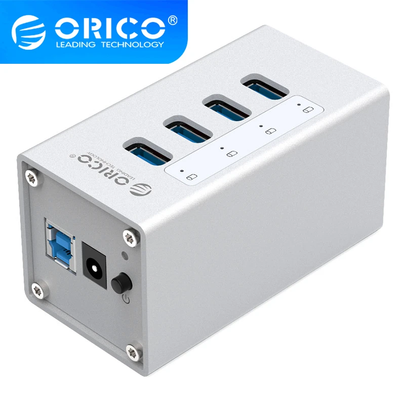 

Высокоскоростной Алюминиевый 4-портовый USB-Концентратор ORICO серии A3H 3,0 с адаптером питания 12 В, поддерживающий порт BC1.2, зарядный разветвител...