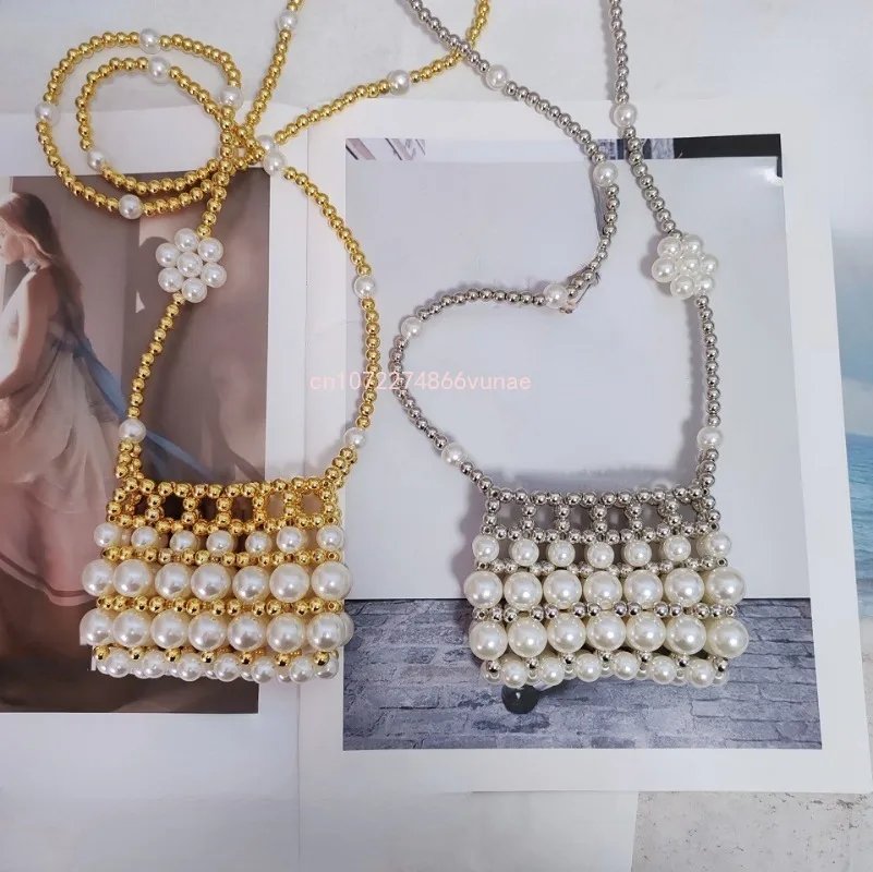 

DIY Small Beaded Crossbody Bags for Women Girls Pearl Coin Purse Kids Mini Messenger Bag Handmade Woven Accessories Bag