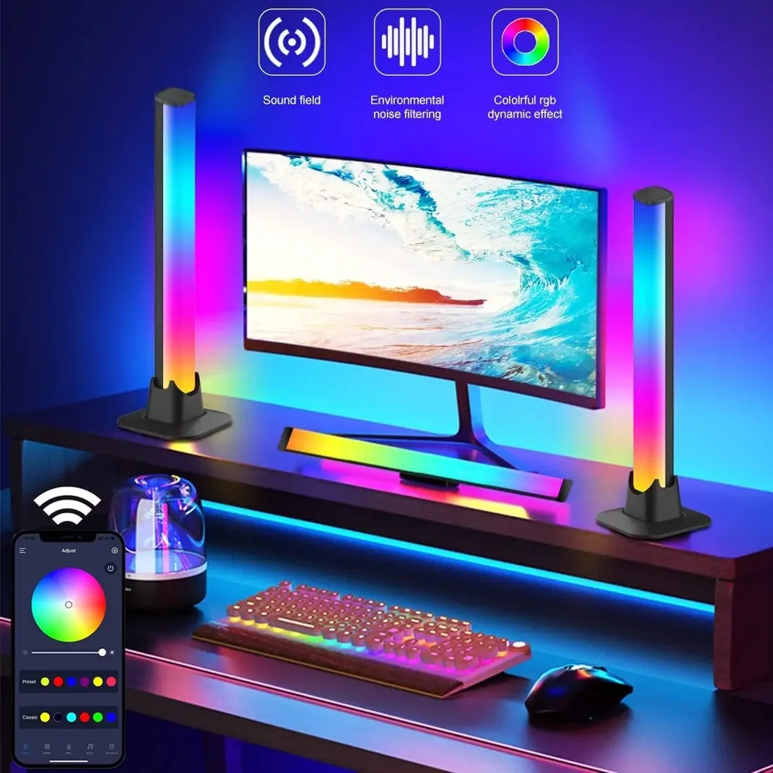 Светодиодное управление через приложение Bluetooth атмосферная световая панель RGB