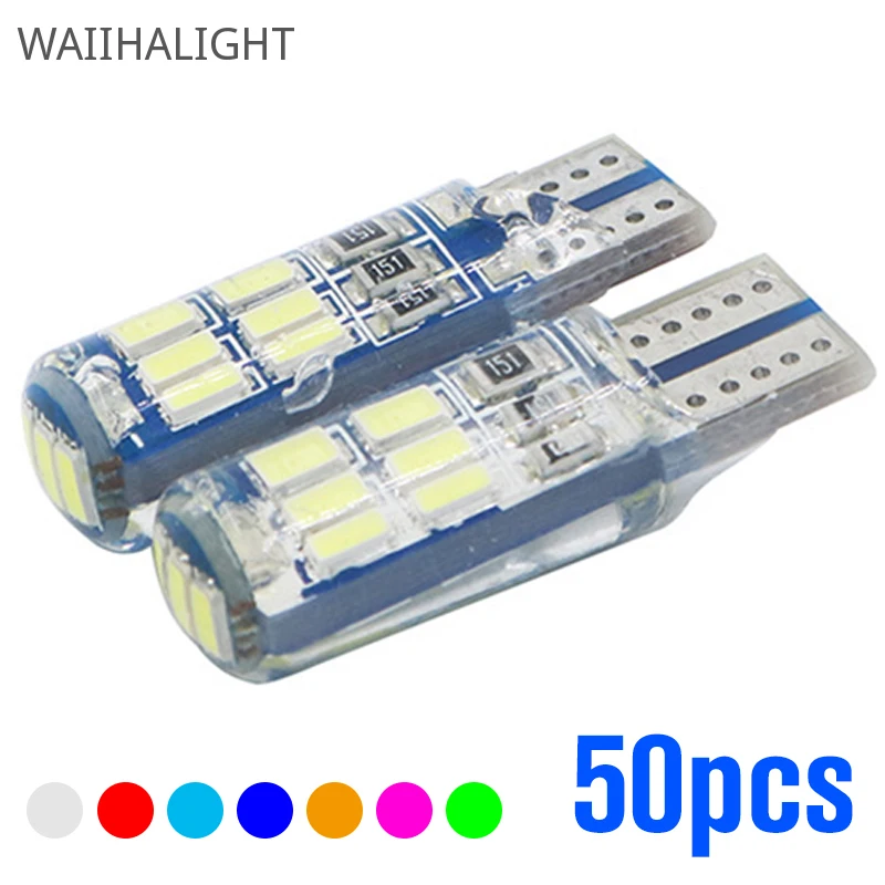 

50Pcs T10 Silicone 3014 15SMD Led W5W 192 168 Clearance Light Wedge Side Lamp Parking License Plate Bulb Car Styling