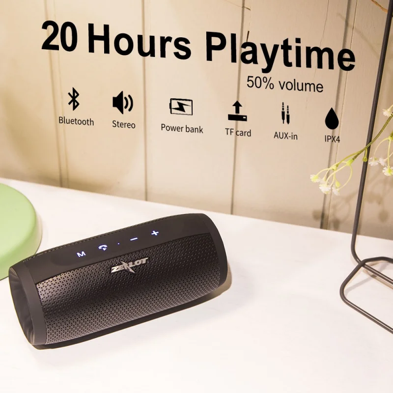 

Zealot S16 Portable Bluetooth Speaker High Power Wireless Outdoor Waterproof Subwoofer Stereo Speakers with Power Bank