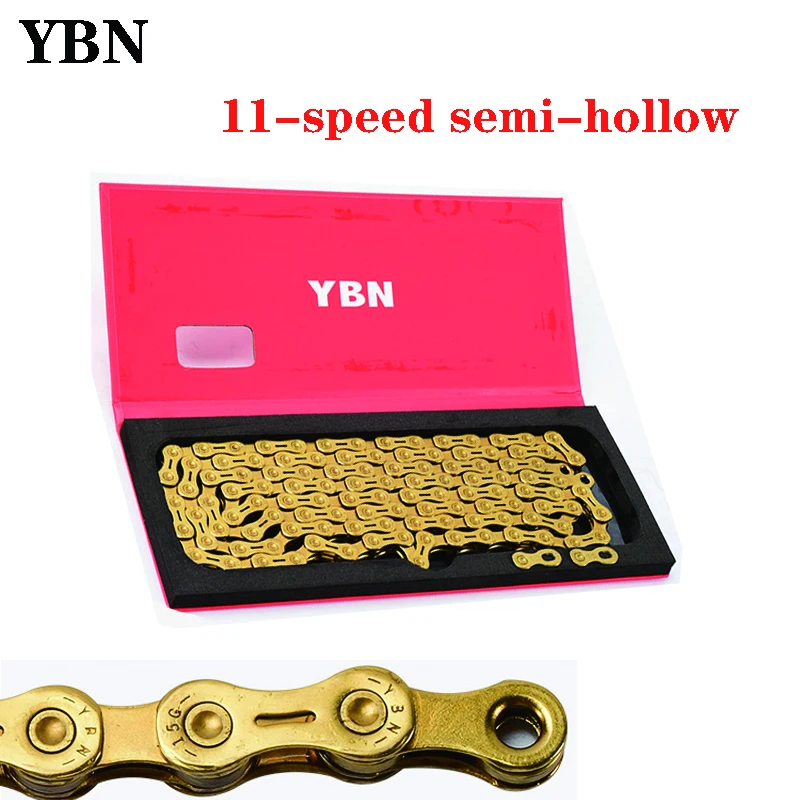 

YBN Bike Chain 11v current116L 11 Speed Half Hollow Gold MTB Road Bike Chain for Shimamo Sram Campagnolo