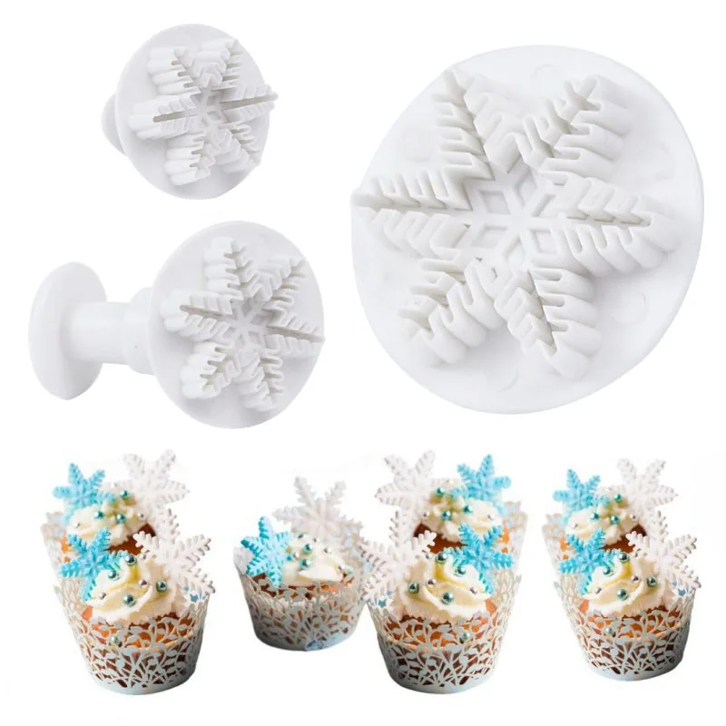 

3pcs/set Snowflake Plunger Mold Cake Decorating Tool Christmas Biscuit Cookie Cutters Cupcake Mould Fondant Pastry Cutter