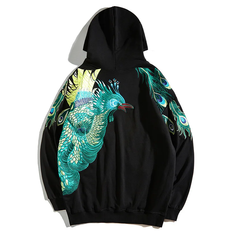 Arrival 2023 New Fashion Autumn And Winter Embroidery Peacock Hoodie Pullover National Oversize Cotton Animal Hooded Hoodies