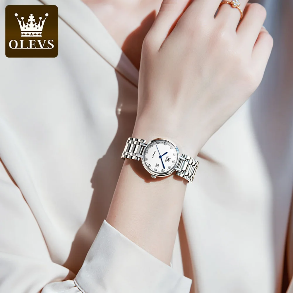 OLEVS 5575 Stainless Steel Strap Fashion Watches for Women Designer Niche Quartz Waterproof Women Wristwatch Calendar enlarge
