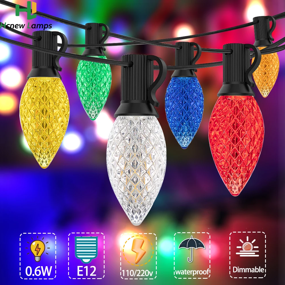 

C7 Многоцветная гирлянда Светодиодные гирлянды 110 В 220 В E12 0,6 Вт Водонепроницаемый пластик Анти-капля Гирлянда Новогодняя цепочка на день рождения