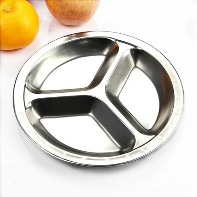 

Dinner Plate 3 Sections Divided Dish 22/24cm Stainless Steel Snack Dinner Plate