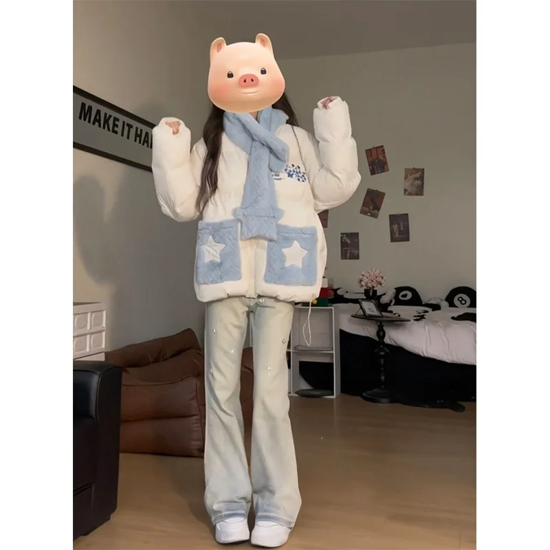 Корейское осенне-зимнее меховое пальто с шарфом и лацканами в стиле пэчворк на