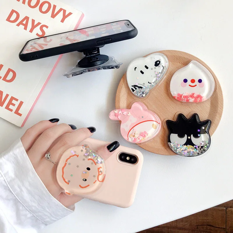 

Kawaii Pvc My Melody Kuromi Quicksand Bracket Into Oil Bag Cartoon Mobile Phone Bracket Patch Bedside Quicksand Lazy Bracket