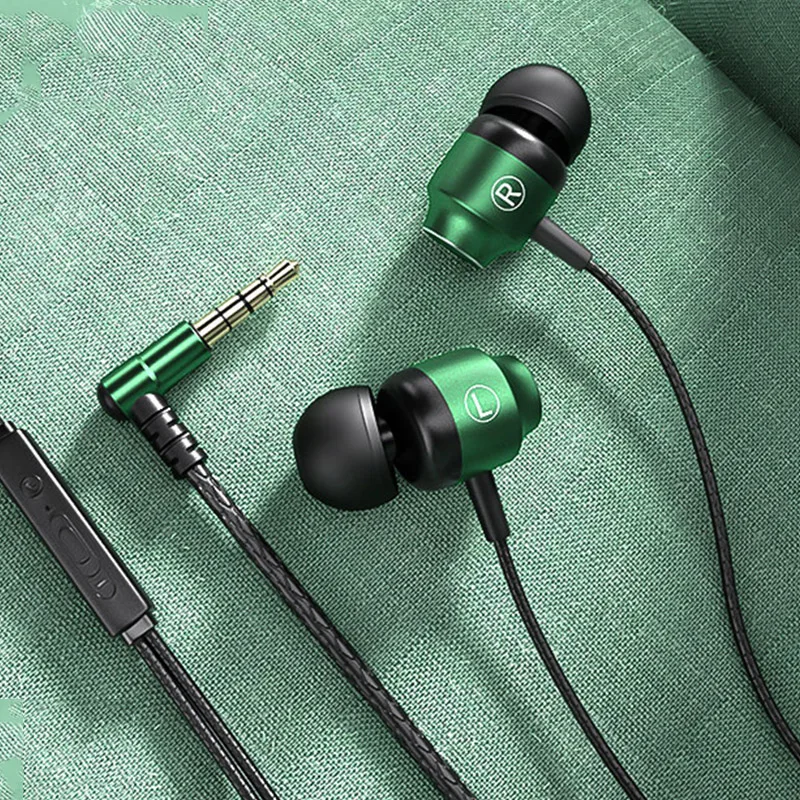 L Jack Magnetic Gamer Wired Earphones Gaming Green Metal HiFi Bass Stereo 3.5mm Type C Earbuds for Phone Computer Mic Headphones