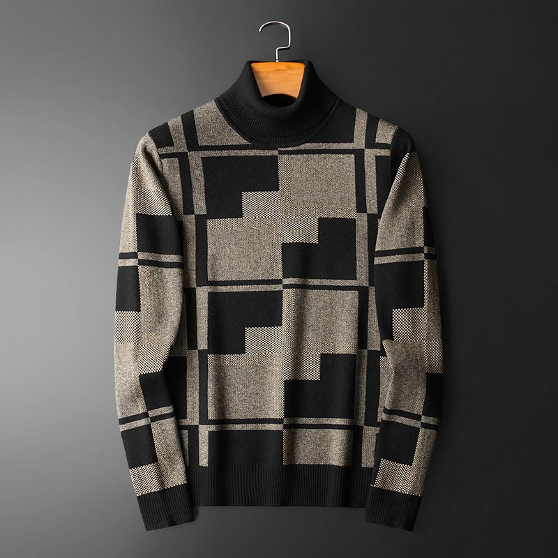 Minglu водолазки из утепленной шерсти мужские свитера осень-зима клетчатые