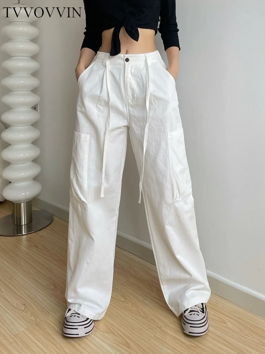 

TVVOVVIN American Hip Hop High Waist Loose Wide Leg Casual Pants Women Draping Big Pocket Cargo Pants Long Pants D6JZ