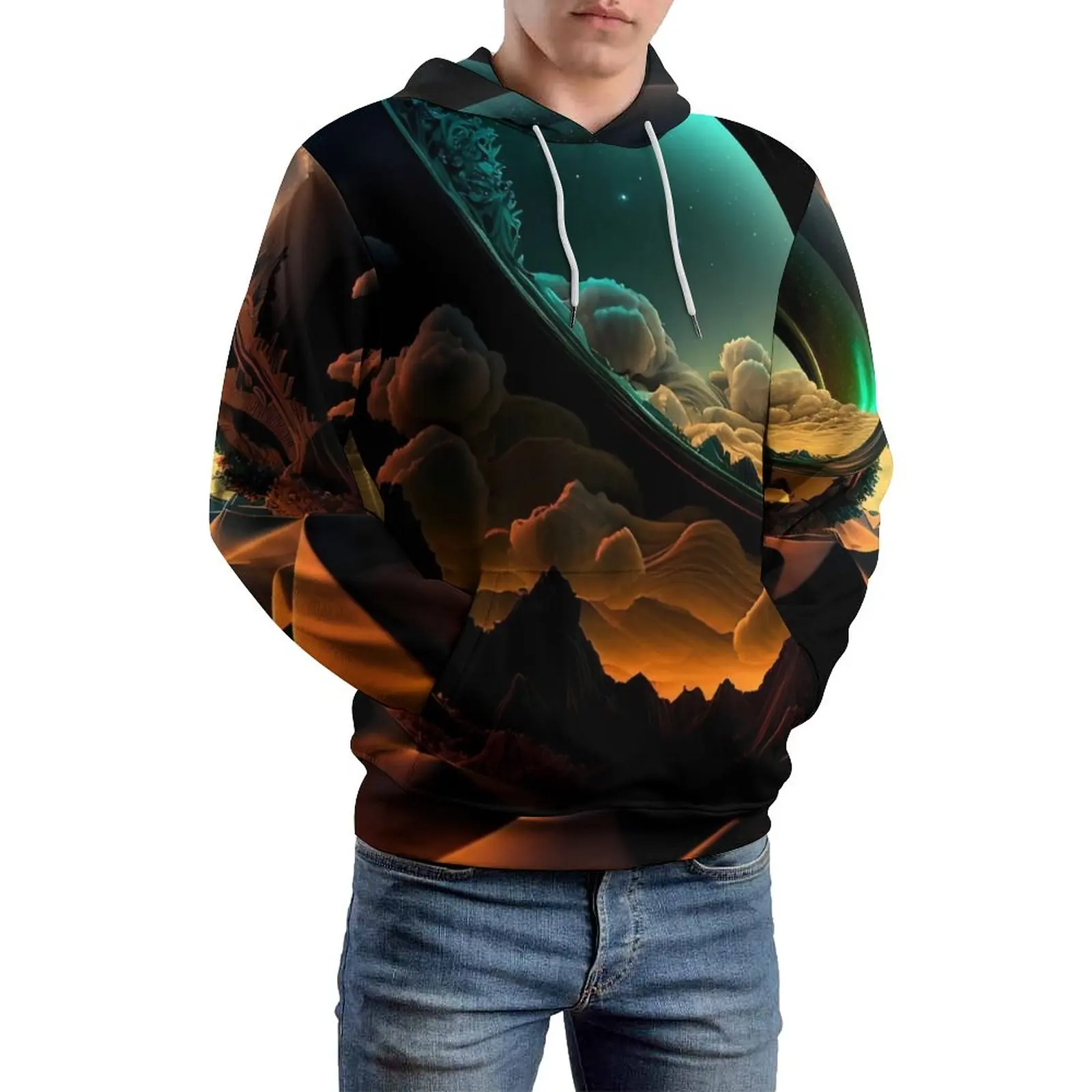 

Desert Sun Casual Hoodies Man Abstract Art Print Hip Hop Graphic Hooded Sweatshirts Long-Sleeve Street Style Oversized Hoodie