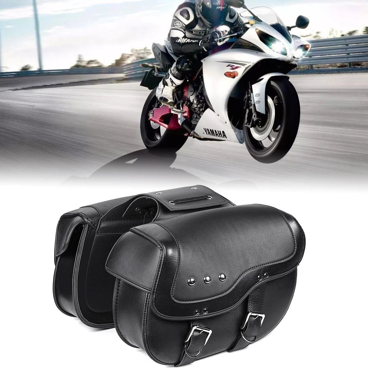 

2pcs Motorcycle Saddlebag PU Leather Saddle Bag Tool Luggage Storage Pouch for Honda Suzuki Kawasaki Yamaha Universal
