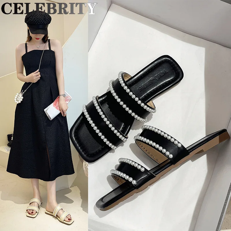 

Знаменитые в Интернете тапочки, женская летняя одежда, новинка 2022, универсальные модные шлепанцы на плоской подошве в Корейском стиле с жем...