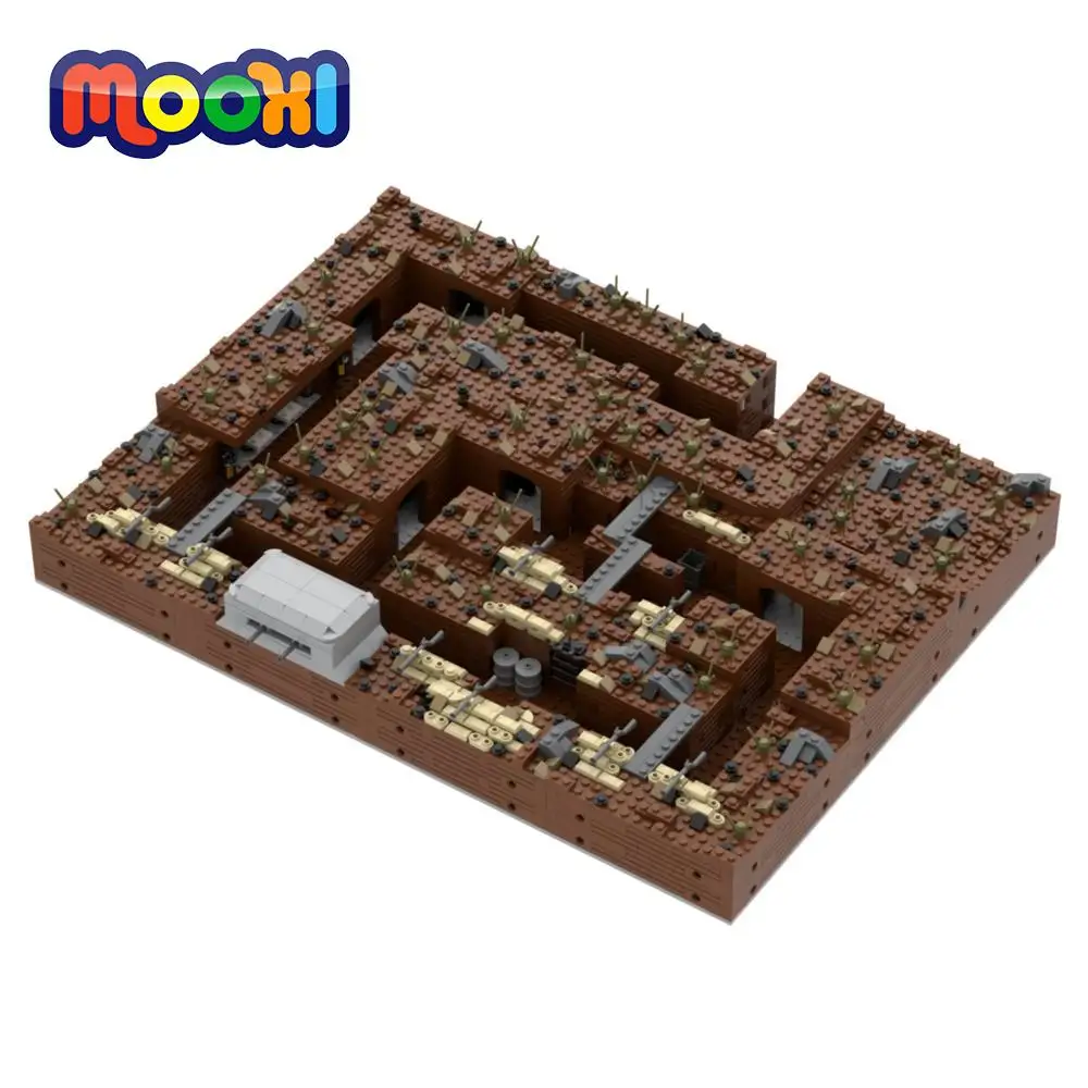 Военный тренчкот MOOXI модель кубики MOC WW2 фигурки героев поля боя крепость руины
