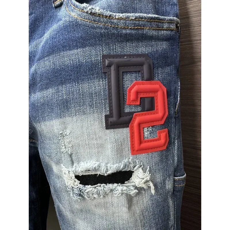 Мужские рваные джинсы в байкерском стиле повседневные брюки из денима размеры