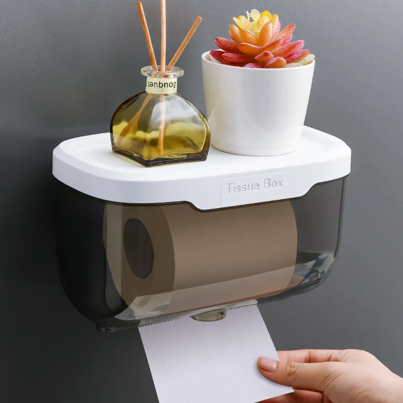 

Tissue Box Holder for Bathroom Wall Mounted Punch-Free Phone Rack Case Toilet Paper Holder Waterproof Shelf Organizer