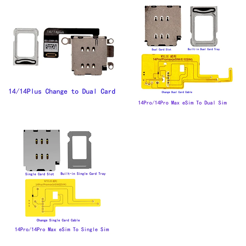 

Wylie Sim Slot Tray Holder Flex Ca‮lb‬e Single eSim To Dual Card No N‮ee‬d Separation For IPhone 14Pro 14 Pro Max Plus 14Plus