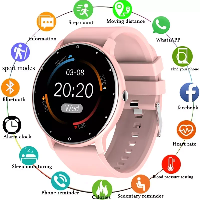 

Новинка 2021, женские умные часы с мониторингом сердечного ритма, фитнес-трекером, напоминанием о звонках и пользовательским циферблатом, жен...