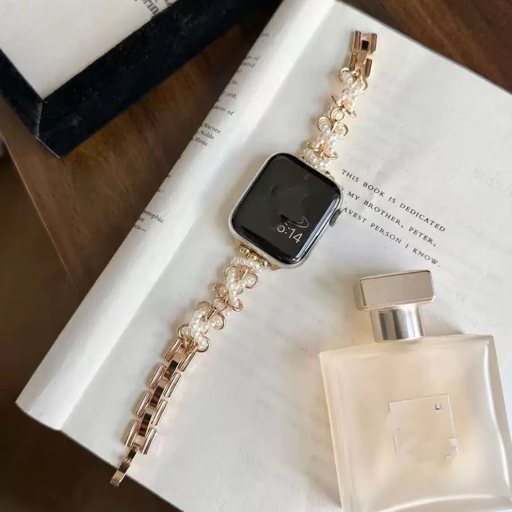 Фото Женский ремешок из нержавеющей стали для Apple Watch Ultra 2/1 49 мм 10 9 8 7 42 мм 46 44 45 мм Жемчужный ремешок для IWatch 6 5 4 SE 38 40 41 мм №5