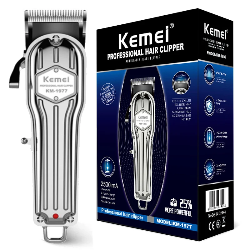 

Проводная Регулируемая машинка для стрижки волос Kemei 1977, машинка для стрижки бороды с металлическим корпусом, Аккумуляторный триммер для во...