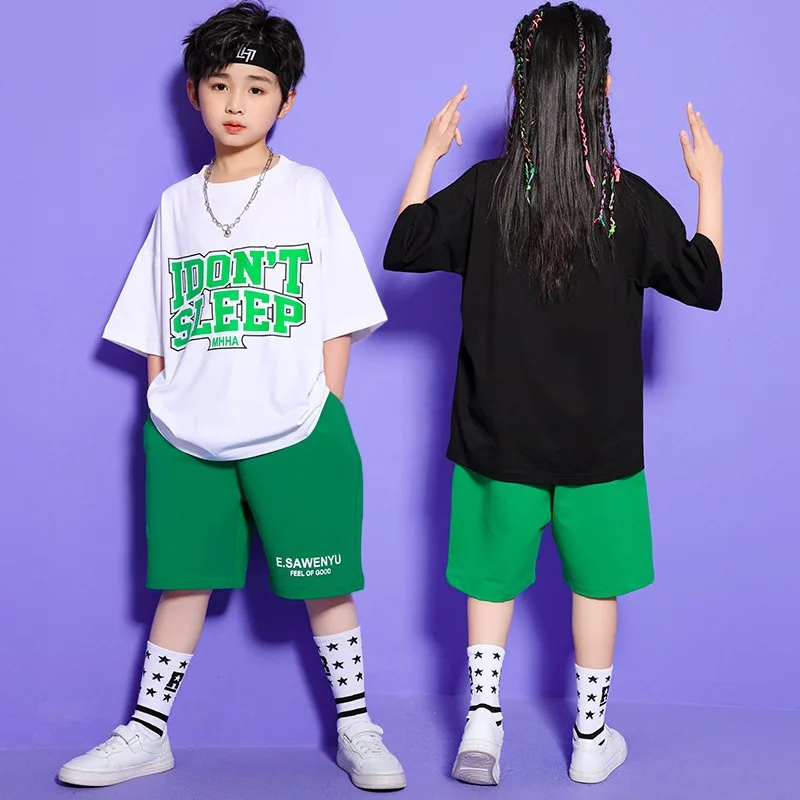 

3-16Y Teen Boys Clothing Set Summer Letter Print Short-sleeved T-shirt + Green Shorts 2pcs Children Hip Hop Outfit Kid Streetwea