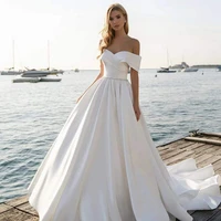 plain wedding dress for women sweetheart satin lace up bridal dresses a line beaded sashes bride gown vestido de casamento