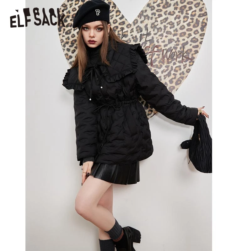 ELFSACK Black Down Coats Women 2022 Winter New Loose Designed Jackets