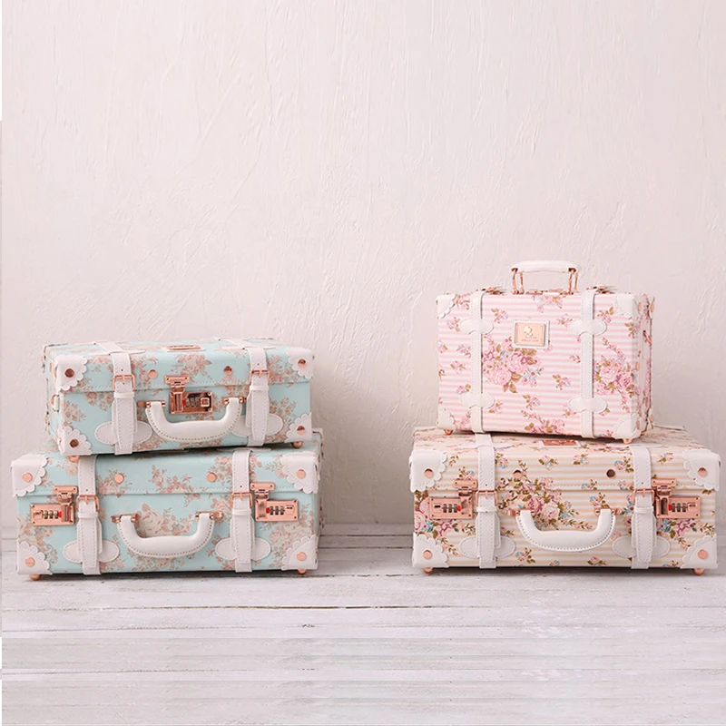 New luxury handmade travel luggage with cosmetic bag fashion blue rolling luggage girls makeup bag women trolley suitcase