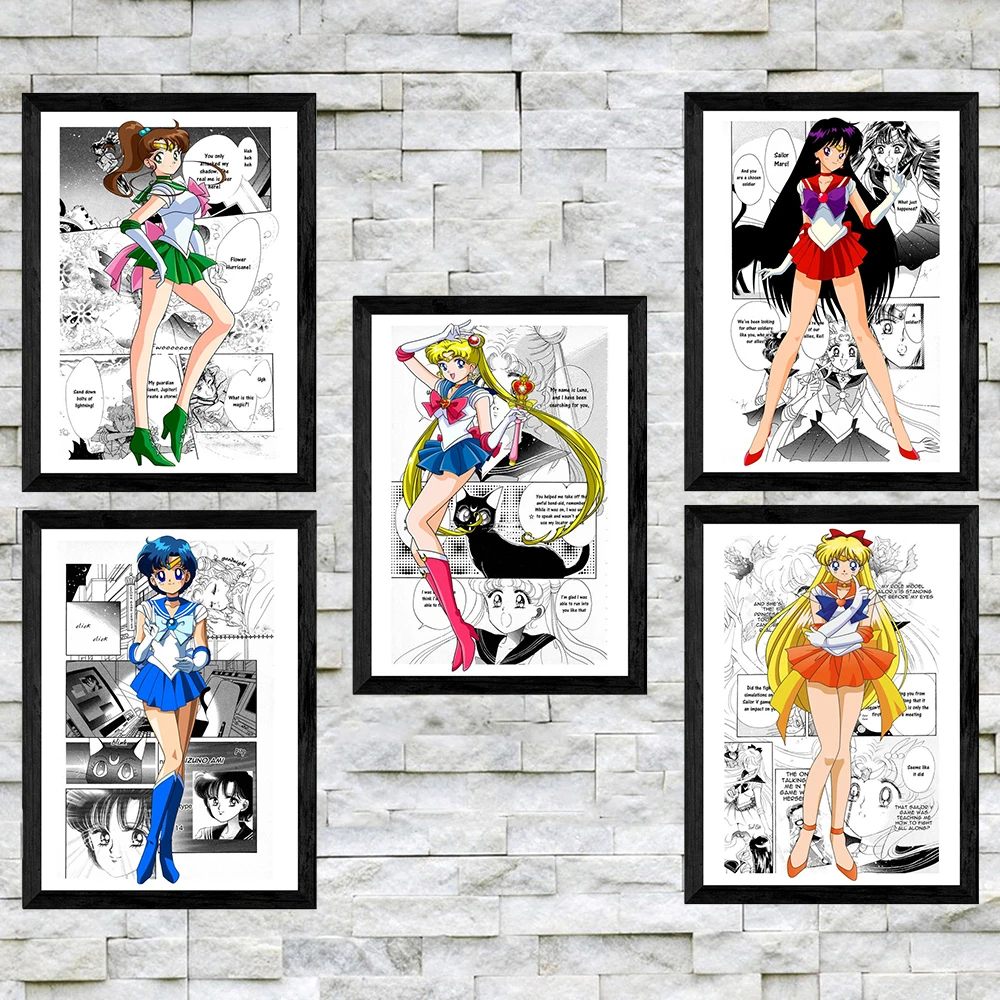 

Comic Wall Art Nordic Posters and Prints Japanese Manga Sailor Moon Canvas Painting Picture for Home Living Kid Room Decor Gift