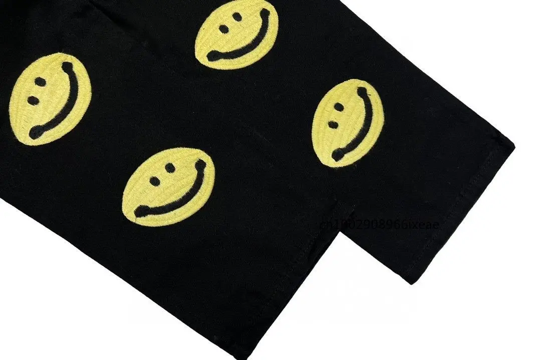 Smiley Trousers 22AW Men's Design Personality Embroidered Smiley Overalls Men's Gothic Retro Street Fashion Casual Long Pants
