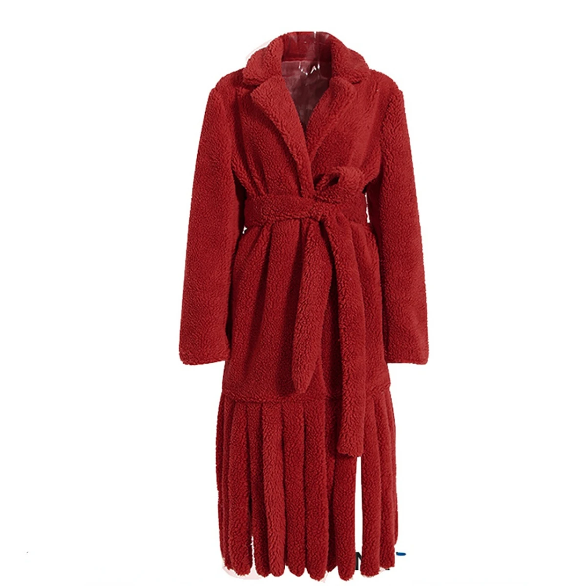 High End Luxury Designer Clothing Women's Lamb Wool Coat Winter Jackets Lacing Strap Long Sleeve Tassels Warm Fleece Jacket New