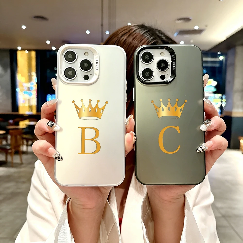 Фото Серебристый чехол IMD для iPhone 17 Air, 16 Plus, 16E, 13 MINI, 15, 14, 12, 11 Pro MAX, 7, 8, SE, XR с надписью Crown Letter A to B №1