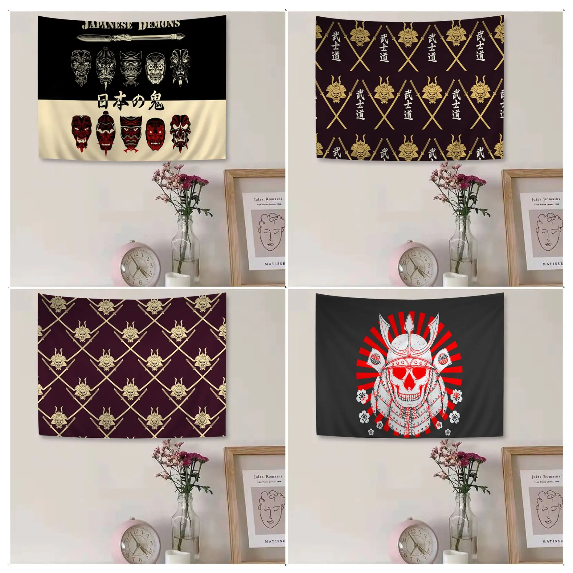 

Japanese Samurai Mask Printed Large Wall Tapestry Japanese Wall Tapestry Anime Art Home Decor