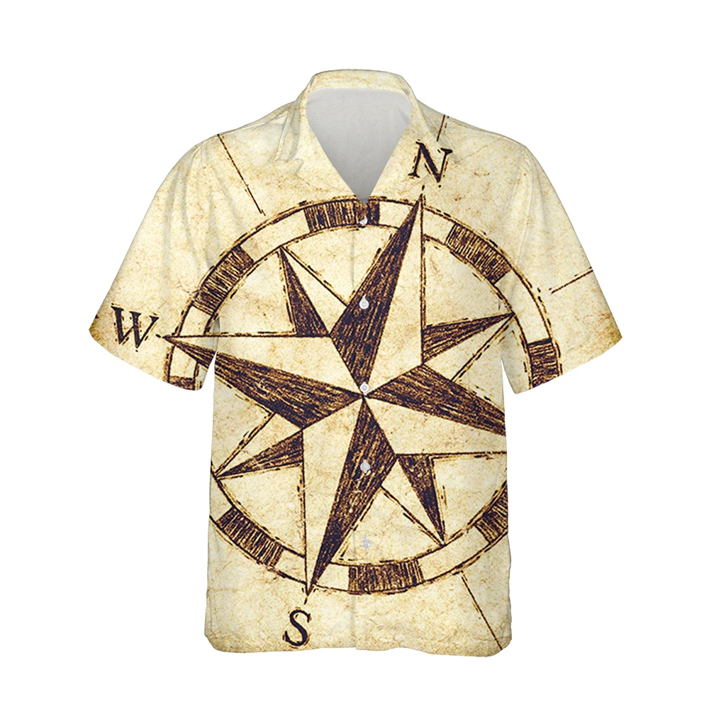 

New Summer Fashion Trend Short Sleeve Hawaiian Vintage Shirt Men 3d Compass Nautical Printed Streetwear Hip Hop Loose Tops S-5XL