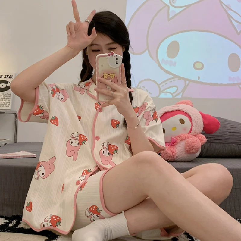 

Cartoon Sanrios My Melody Pajama Sets Summer Kawaii Sleepwear Comfortable Loose Nightdress Anime Girl Cute Home Shorts Clothes